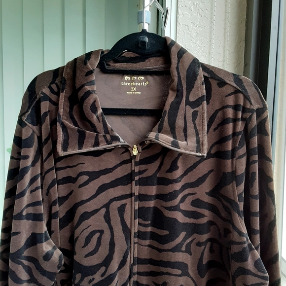 Threehearts Zebra Striped Velour Jacket, Size 3X - Picture 2 of 8